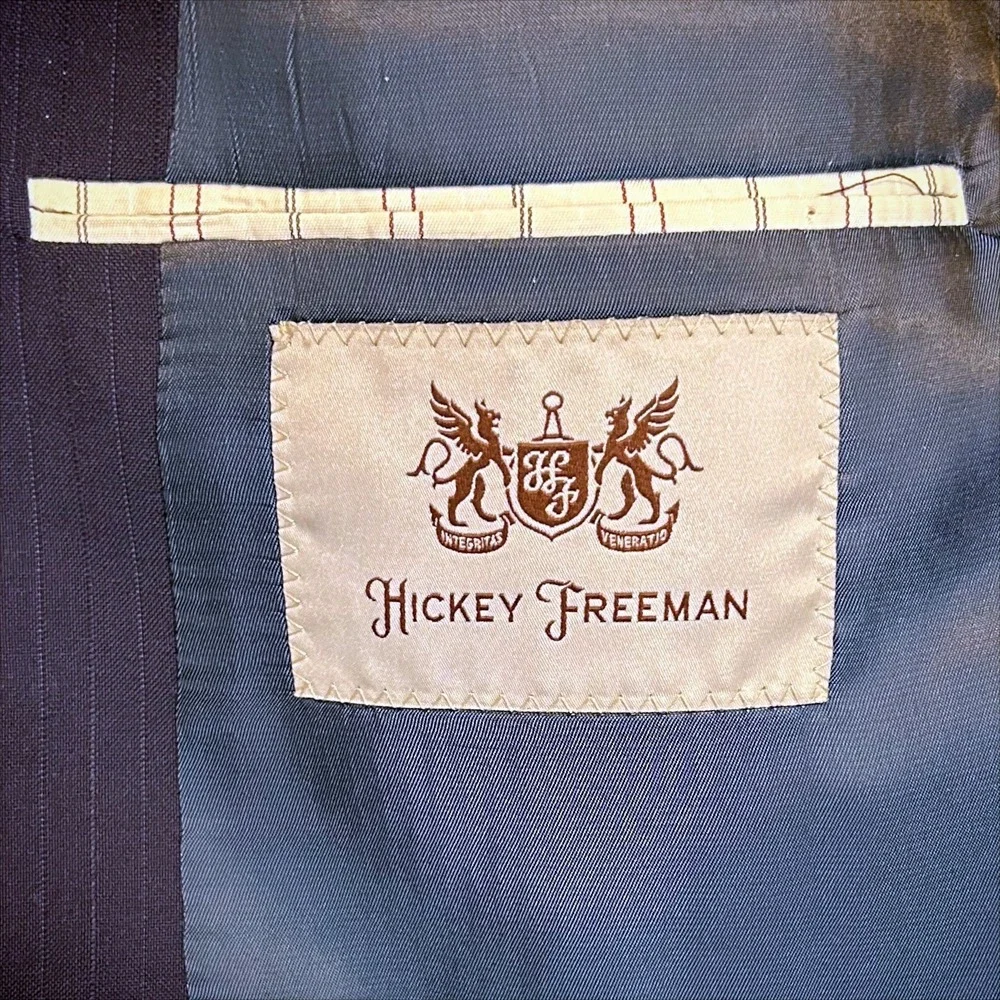 Hickey Freeman Blazer Suit Jacket Milburn II 46R 46 Regular Navy Pinstripe Wool